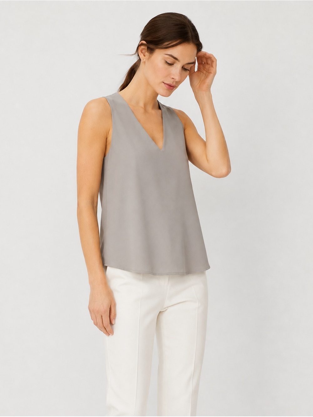 Banana Republic Sleeveless V-Neck Blouse with Back Cutout - Grey, XSP